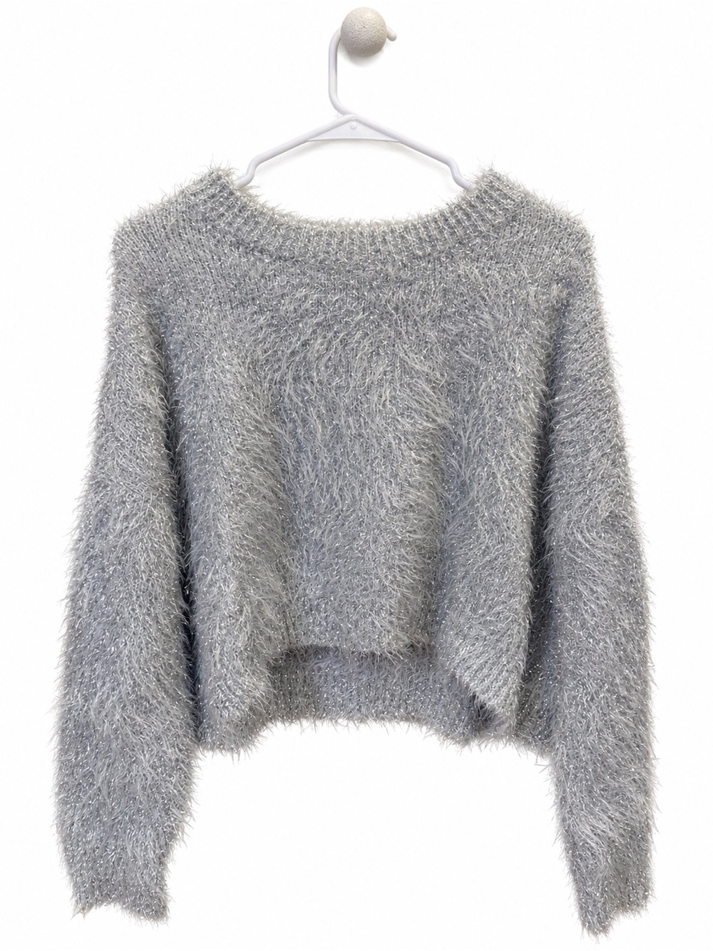 Urban Outfitters Shimmery Silver Fuzzy Crewneck Sweater